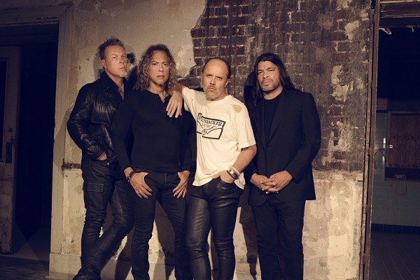 Metallica press image featuring (from left to right) James Hetfield, Kirk Hammett, Lars Ulrich and Robert Trujilo.
