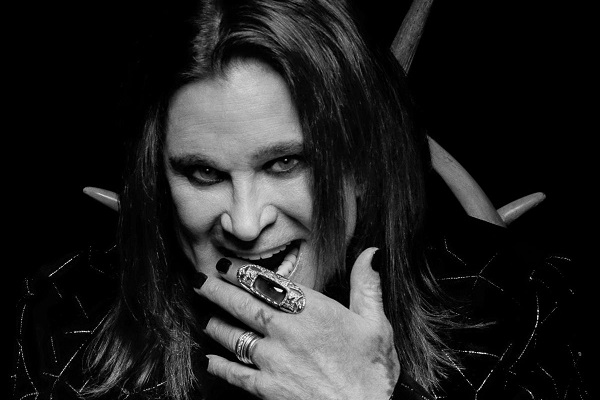 Ozzy Osbourne, in a black and white photo.