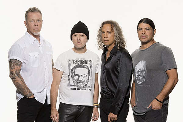 Metallica press photo, featuring James Hetfield, Lars Ulrich, Kirk Hammett and Robert Trujillo.
