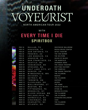 Underoath, Every Time I Die and Spiritbox 2022 tour poster.