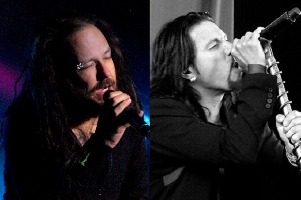 Korn's Jonathan Davis, Pop Evil's Leigh Kakaty performing live.