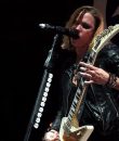 Lzzy Hale of Halestorm performing at DTE Energy Music Theatre in Clarkston, Michigan.