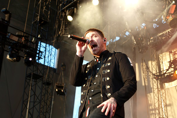 Brent Smith of Shinedown performing live at DTE Energy Music Theatre.