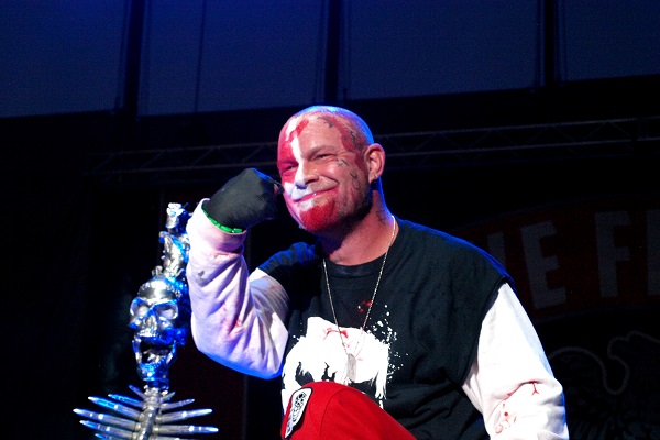 Live photo of Five Finger Death Punch vocalist Ivan Moody performing at Soaring Eagle Casino and Resort in Mount Pleasant, Michgan.