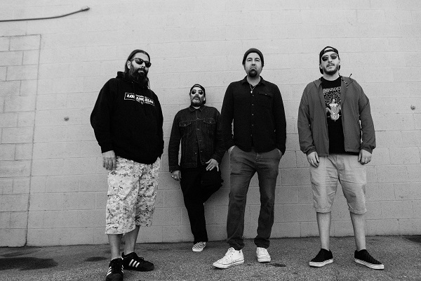 Black and white photo of the rock band Deftones.