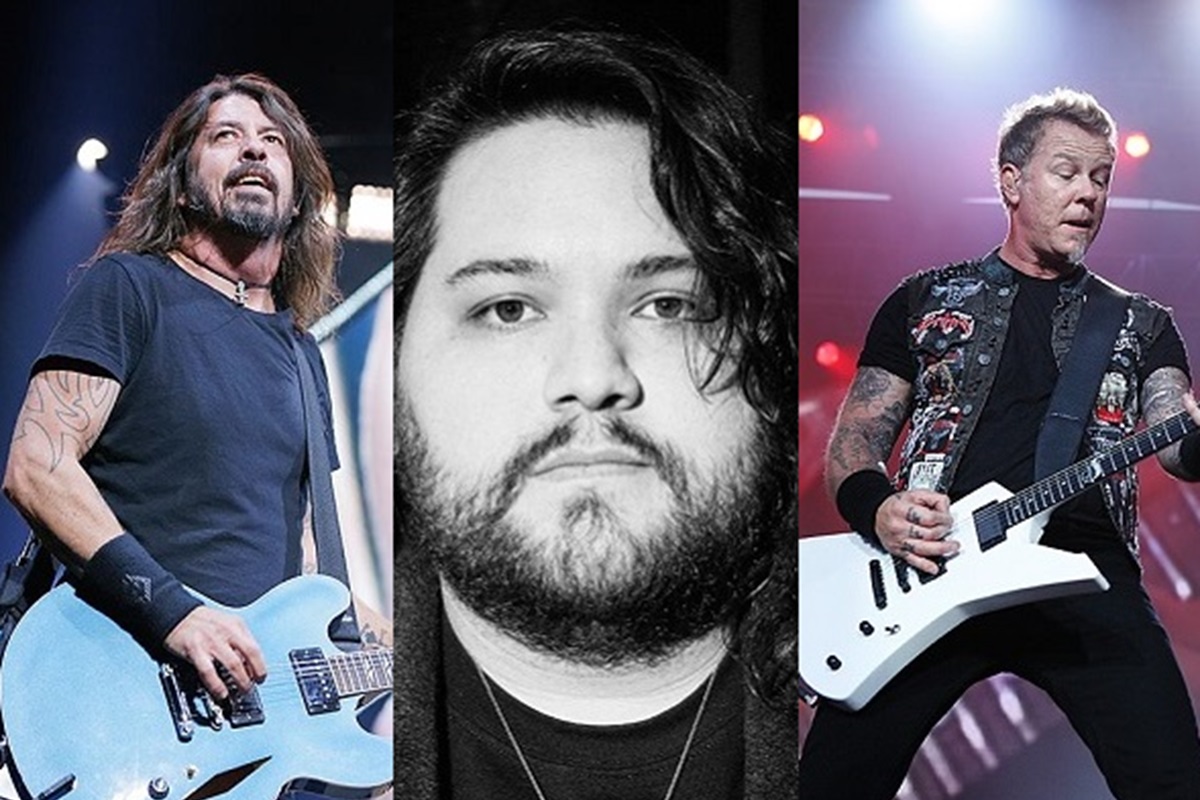 Image of Dave Grohl of Foo Fighters, Wolfgang Van Halen and James Hetfield of Metallica.