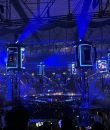 Image of the stage in blue lights for Metallica at Ford Field in Detroit.