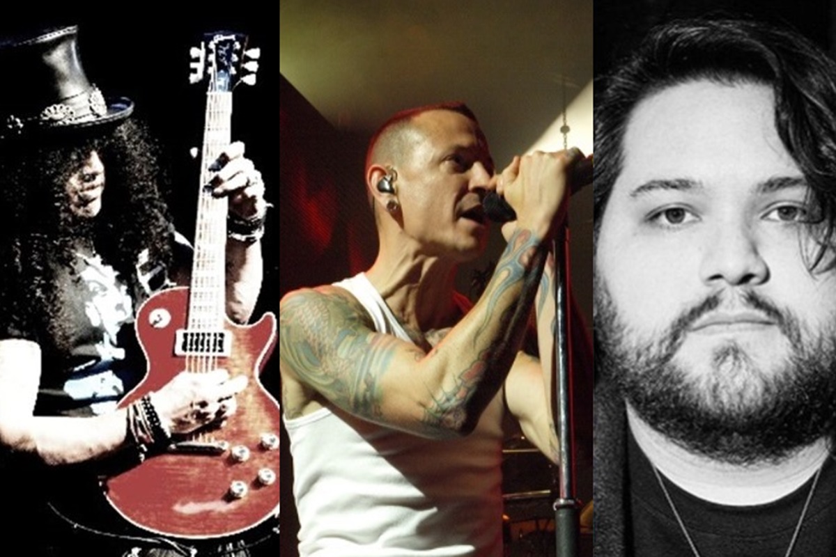 Split image of Slash, Chester Bennington and Wolfgang Van Halen
