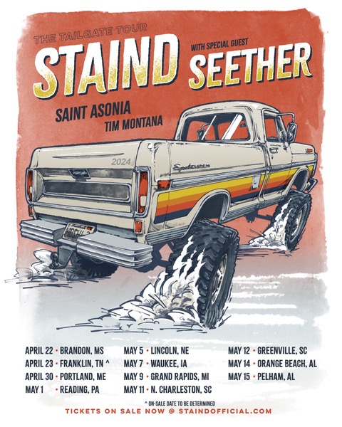 Poster for Staind's 2024 "Tailgate Tour.