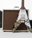 The Epiphone Jimi Hendrix "Love Drops" Flying V, which features a recreation of the psychedelic graphics that Hendrix hand-painted on his original guitar.